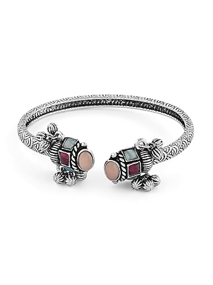 LukGud Silver Artificial Stones Embellished Kada Bracelets For Women