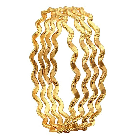 LukGud Gold Plated Thin Size Daily Wearable Bangles for Women - Set of 4