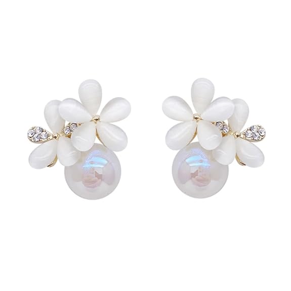 LukGud Latest Sweet Romantic Elegant White Flower Hoop Earrings