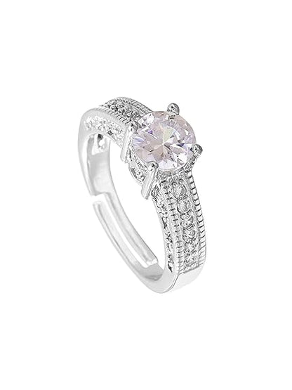 LukGud Rings for Women Crystal Silver toned White color Metal Rings for Women and Girls (Size US 6)