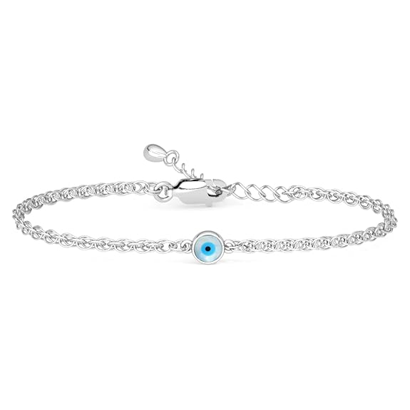 LukGud Silver Evil Eye Chain Bracelet, Adjustable, Anti Tarnish for Women and Girls