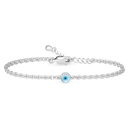 LukGud Silver Evil Eye Chain Bracelet, Adjustable, Anti Tarnish for Women and Girls