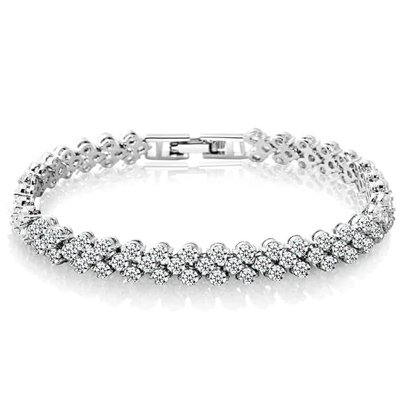 LukGud Platinum Plated Crystal Bangle Bracelet for Women and Girls