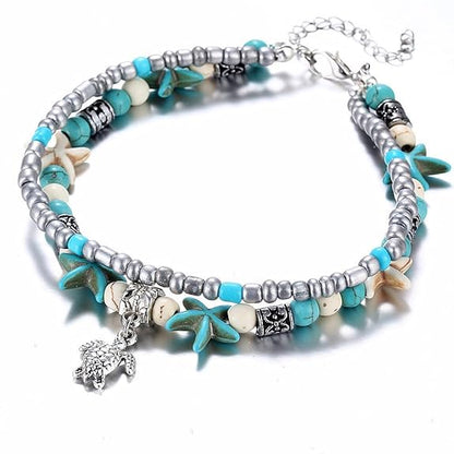 LukGud Jewellery Shell Starfish Beads Charms Stylish Chain Anklet for Women and Girls