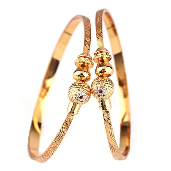 LukGud Set Of 2 Latest Traditional Design 18k Gold Plated Adjustable Bracelet Bangles for Women