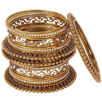 LukGud Gold and Silver Plated Traditional Bangles for Women (Set of 18)