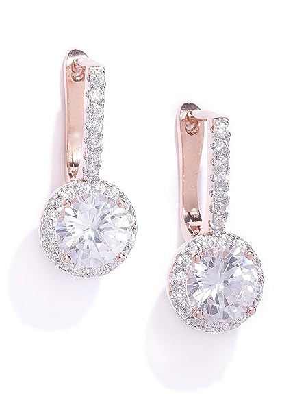 LukGud Glittering Cubic Zirconia Studded Rose Gold Bali Earring For Women