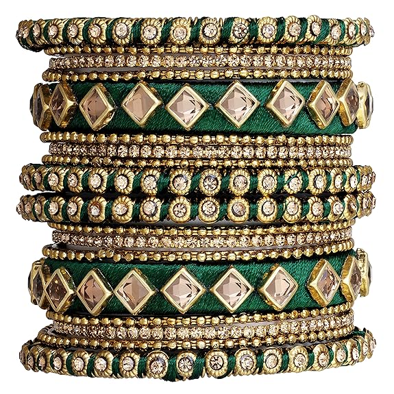 LukGud Ethnic Traditional Silk Thread Kundan Bangle Set Gift for Women