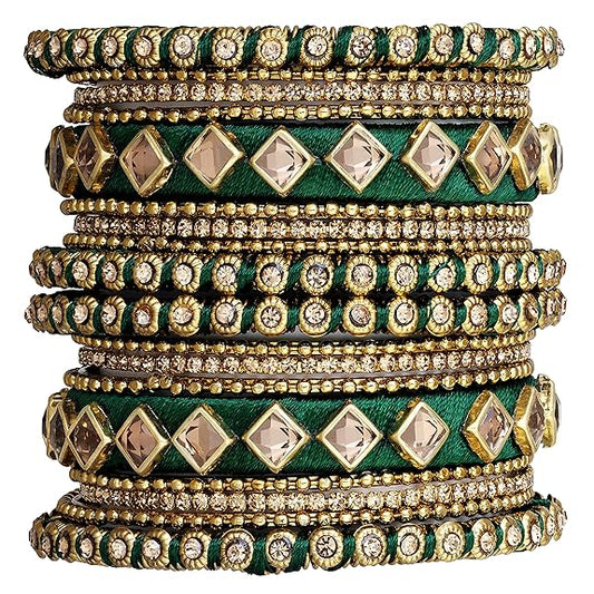 LukGud Ethnic Traditional Silk Thread Kundan Bangle Set Gift for Women