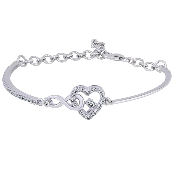 LukGud Silver Bracelet for Women - Heart Infinity Bracelet for Girls and Women