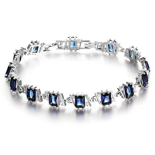 LukGud Latest Stylish Platinum Plated Austrian Crystal Bracelet for Women and Girls (Blue)