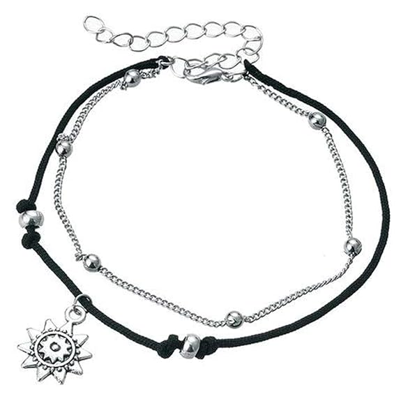 LukGud Italian Designer Silver Plated Anklets for Women (Black)