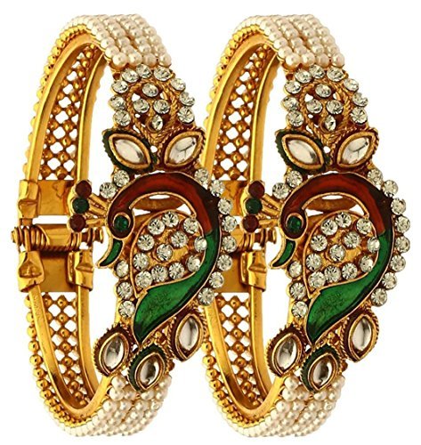 LukGud Gold Plated & styled in peacock design Bangles | Woman and Girls (Set of 2)