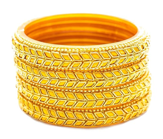 LukGud Glass Bangles / Kadas Set | Diamond Cutting Stone design | Golden Design for Women & Girls