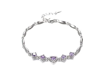 LukGud Silver Plated Heart Shape Designed Charm Bracelet for Women (Pack of 1,Purple)