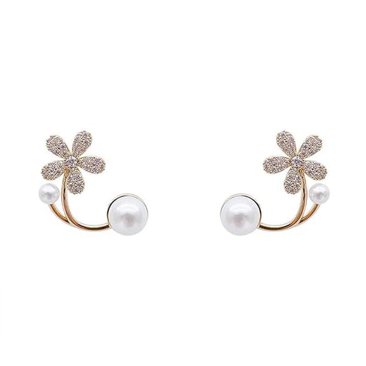 LukGud Latest Stylish White Pearl Flower Earrings for Women and Girls