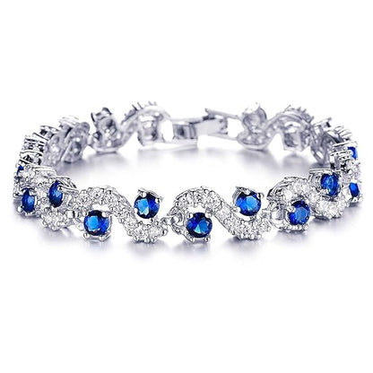 LukGud Royal Blue Crystal CZ Silver Plated Stylish Bracelet Gift for Girls Women