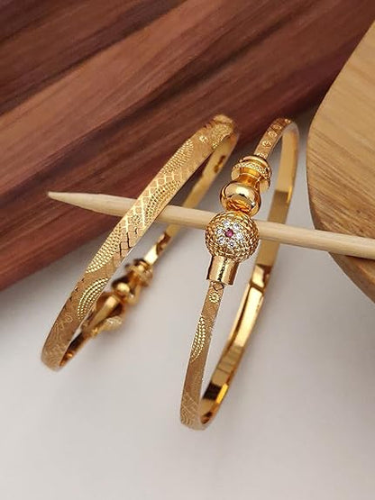 LukGud Set Of 2 Latest Traditional Design 18k Gold Plated Adjustable Bracelet Bangles for Women