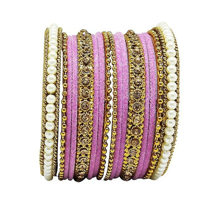 LukGud Traditional fabric stone metal bangles set for women and girls.