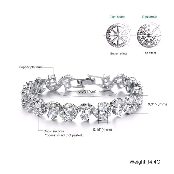 LukGud White Silver Plated Cubic Zirconia Stylish Crystal Charm Bracelet for Women