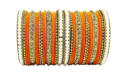 LukGud Traditional fabric stone metal bangles set for women and girls.