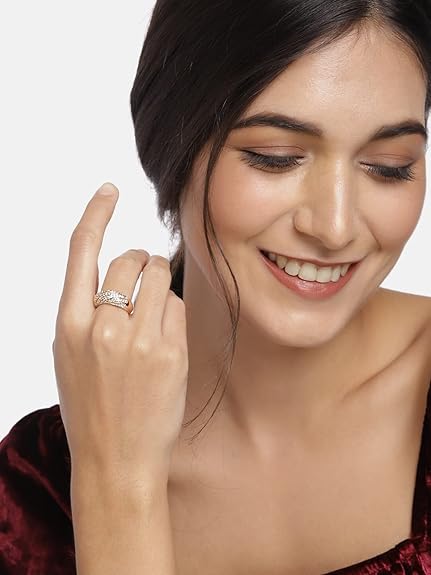 LukGud American Diamond Sparkling Adjustable Finger Ring For Women