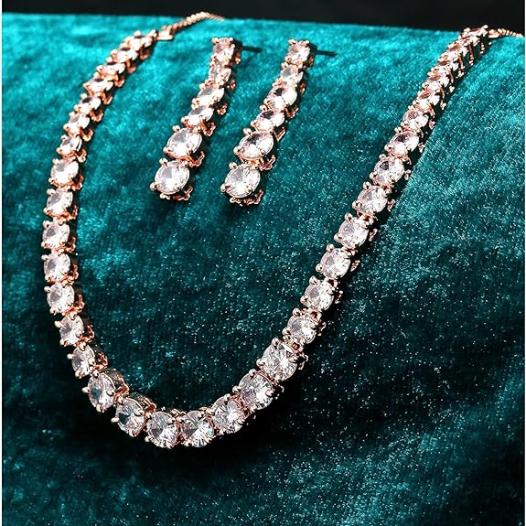 LukGud Rose Gold Plated Necklace Set for Women & Girls