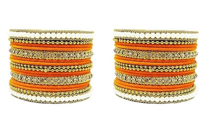 LukGud Traditional fabric stone metal bangles set for women and girls.