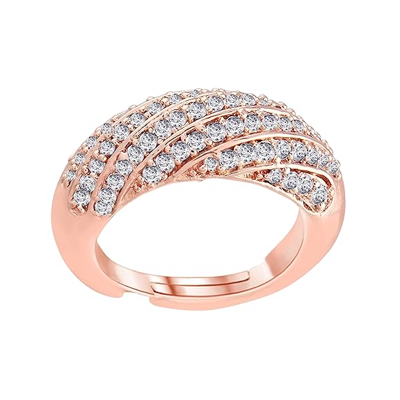 LukGud American Diamond Sparkling Adjustable Finger Ring For Women