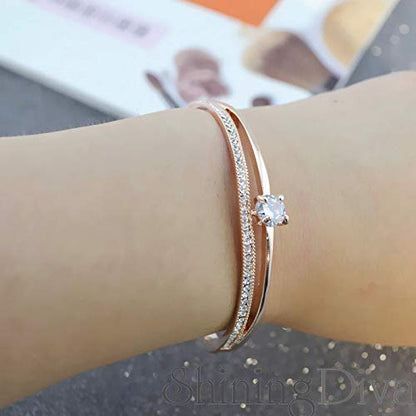 LukGud Stylish Rose Gold Plated Crystal Bangle Bracelet for Women