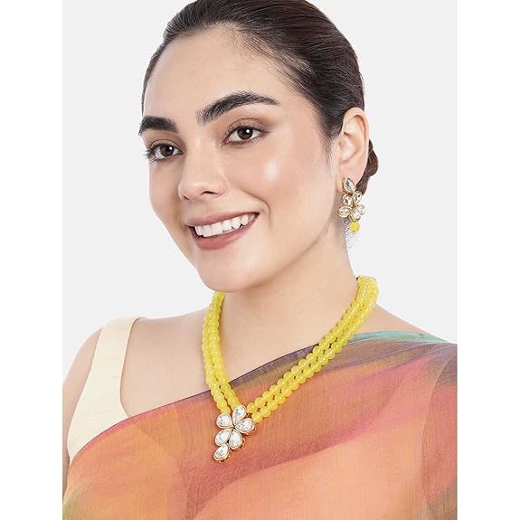 LukGud Crystal Faux Pearl Kundan Necklace & Jewelry Set Gift for Women