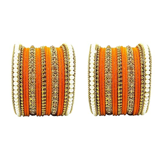 LukGud Traditional fabric stone metal bangles set for women and girls.