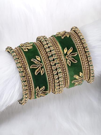 LukGud Velvet Silk Thread Chuda Chura Bangle Set Jewellery for Women Girls