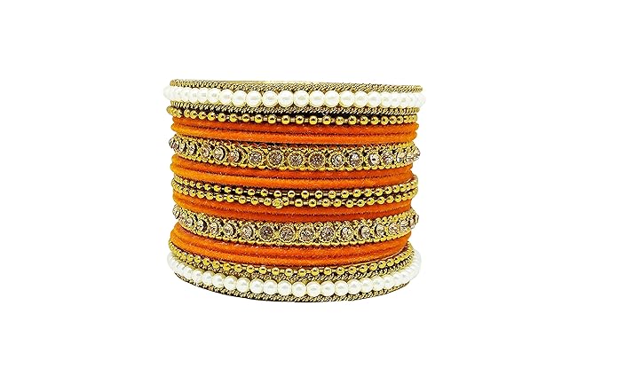 LukGud Traditional fabric stone metal bangles set for women and girls.