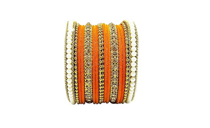 LukGud Traditional fabric stone metal bangles set for women and girls.