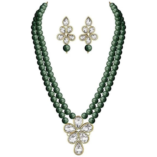 LukGud Crystal Faux Pearl Kundan Necklace & Jewelry Set Gift for Women
