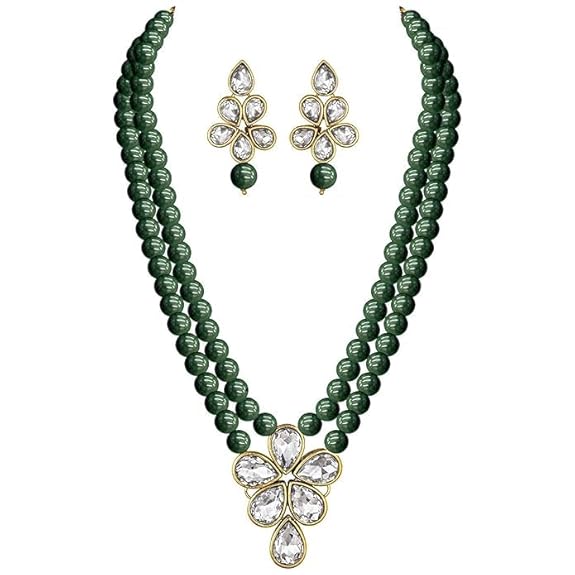 LukGud Crystal Faux Pearl Kundan Necklace & Jewelry Set Gift for Women