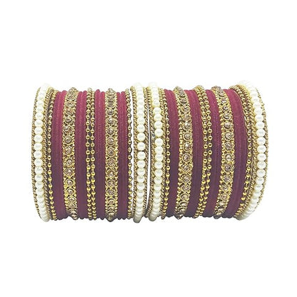 LukGud Traditional fabric stone metal bangles set for women and girls.