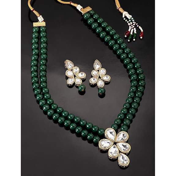 LukGud Crystal Faux Pearl Kundan Necklace & Jewelry Set Gift for Women