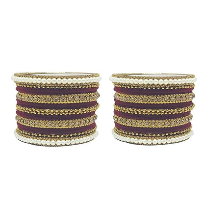 LukGud Traditional fabric stone metal bangles set for women and girls.