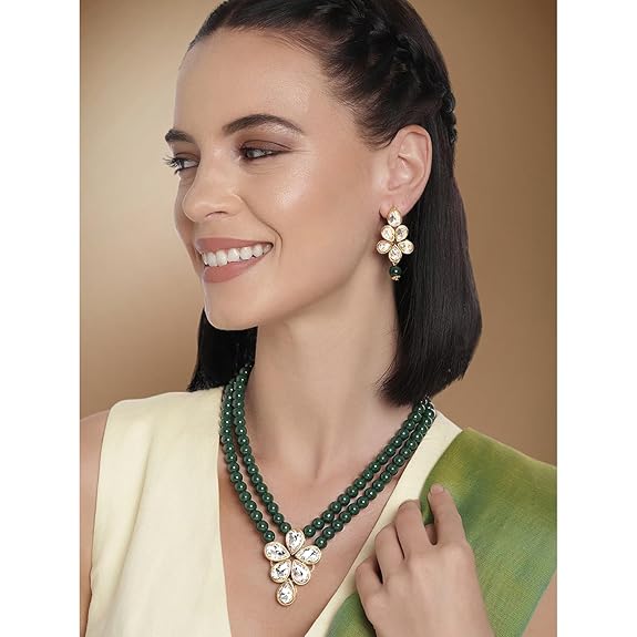 LukGud Crystal Faux Pearl Kundan Necklace & Jewelry Set Gift for Women