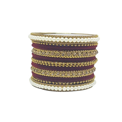 LukGud Traditional fabric stone metal bangles set for women and girls.