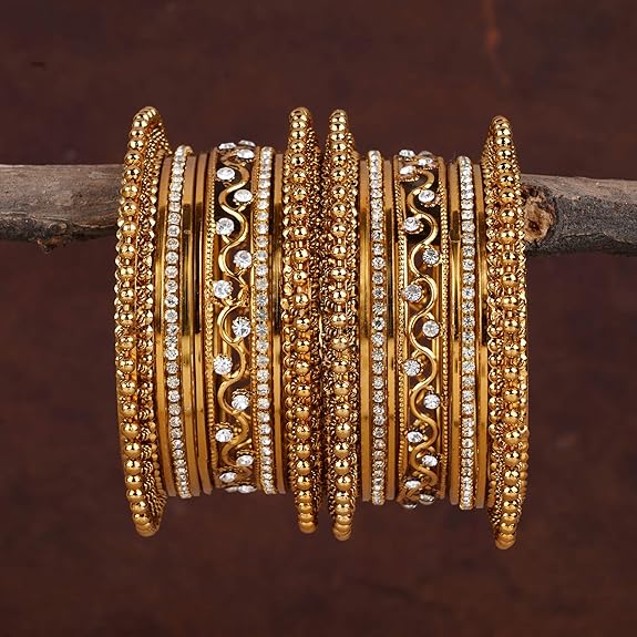 LukGud Gold and Silver Plated Traditional Bangles for Women (Set of 18)