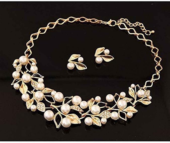 LukGud Gold Plated Pearl Necklace Set/Jewellery Set with Fancy Earrings for Girls/Women