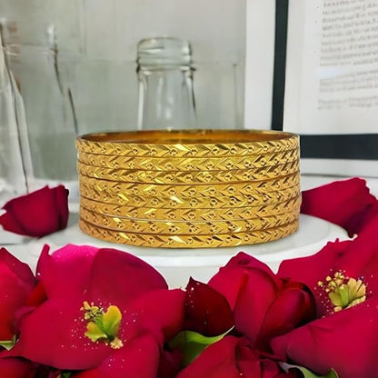 LukGud Gold plated Traditional Bangle set for woman and girls(set of 8)