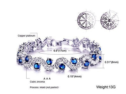 LukGud Royal Blue Crystal CZ Silver Plated Stylish Bracelet Gift for Girls Women