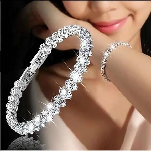 LukGud Platinum Plated Crystal Bangle Bracelet for Women and Girls