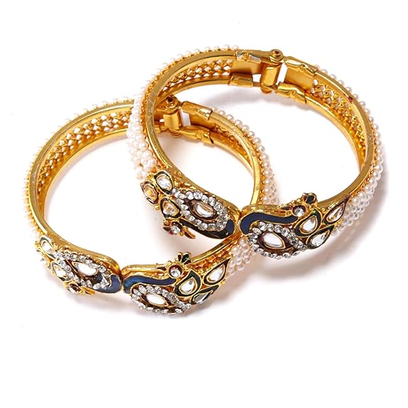 LukGud Gold Plated & styled in peacock design Bangles | Women and Girls (set of 2)