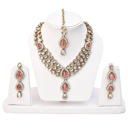LukGud Latest Stylish 18k Gold Plated Traditional Kundan Necklace Jewellery Set for Women