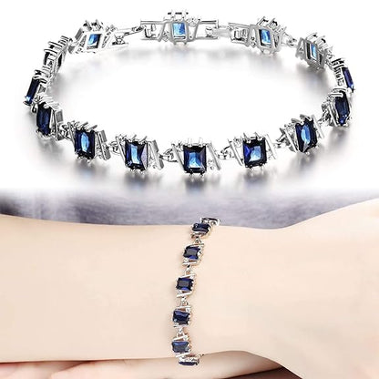 LukGud Latest Stylish Platinum Plated Austrian Crystal Bracelet for Women and Girls (Blue)